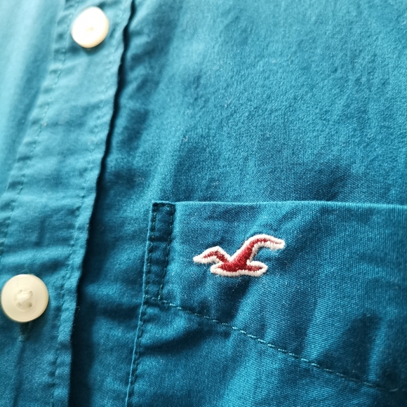 🆕 Hollister Co. Short Sleeve Button Down Shirt Ombré Dip Dye Roll Sleeve XS - Picture 4 of 8